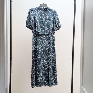 Ann Taylor Navy Blue and Cream Printed Maxi Dress